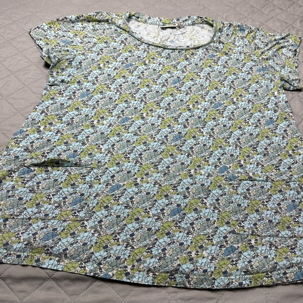 LOGO by Lori Goldstein Green and Blue Patterned Top